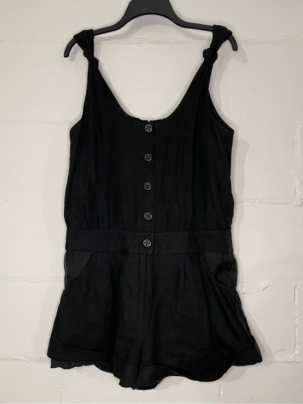 Twinkle by Wenlan Black Button-Front One-Piece Romper
